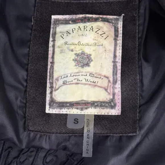 Paparazzi By Biz Coat Womens Small Velvet Embroidered Floral Butterfly Boho - Picture 3 of 12